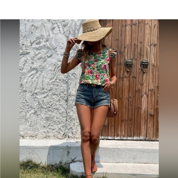 Boho Floral Paisley Print Ruffle Sleeve Top Blouse Shirt Pink - Picture 7 of 10